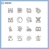 Pack of 16 creative Outlines of chicken explore astronaut binocular travel Editable Vector Design Elements