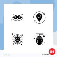 Modern Set of 4 Solid Glyphs Pictograph of costume heart arrow marker computer Editable Vector Design Elements