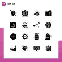 Pack of 16 Modern Solid Glyphs Signs and Symbols for Web Print Media such as alarm communication man camera calculate Editable Vector Design Elements