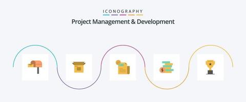 Project Management And Development Flat 5 Icon Pack Including ghold. coins money. release. featured vector