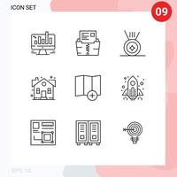 Modern Set of 9 Outlines Pictograph of location sweet home file house building Editable Vector Design Elements