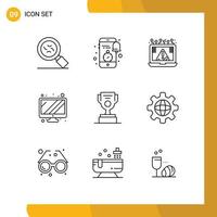 9 Universal Outlines Set for Web and Mobile Applications worker device connection screen security Editable Vector Design Elements