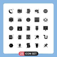 Universal Icon Symbols Group of 25 Modern Solid Glyphs of gdpr eye puzzle detector crime Editable Vector Design Elements
