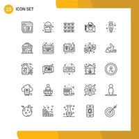 Mobile Interface Line Set of 25 Pictograms of cable letter agriculture fax mail Editable Vector Design Elements