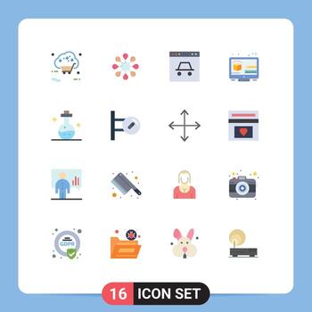 Mobile Interface Flat Color Set of 16 Pictograms of flask digital hacker design website Editable Pack of Creative Vector Design Elements