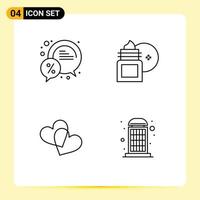 Mobile Interface Line Set of 4 Pictograms of bubble skin cleansing percent body massage heart Editable Vector Design Elements