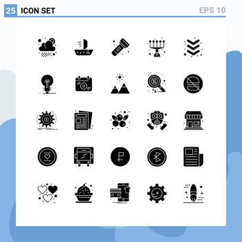 Editable Vector Line Pack of 25 Simple Solid Glyphs of keyboard arrow camping skills personal Editable Vector Design Elements