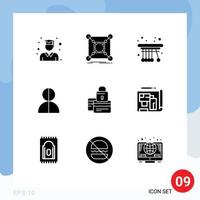 Modern Set of 9 Solid Glyphs Pictograph of thief impersonation hub impostor school Editable Vector Design Elements