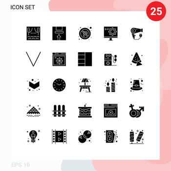 conjunto moderno de 25 glifos y símbolos sólidos, como programación, desarrollo de paquetes, signos de computadora, elementos de diseño vectorial editables vector