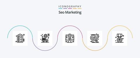 Seo Marketing Line 5 Icon Pack Including research. key. online. pin. location vector