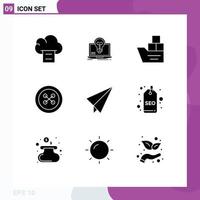 User Interface Pack of 9 Basic Solid Glyphs of paper fastener box clothing ship Editable Vector Design Elements