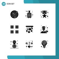 Mobile Interface Solid Glyph Set of 9 Pictograms of home page tourist layout prize Editable Vector Design Elements