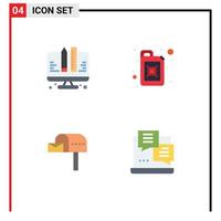 Set of 4 Modern UI Icons Symbols Signs for coding mail box web oil development Editable Vector Design Elements