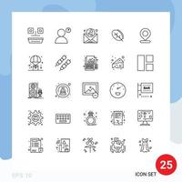 25 User Interface Line Pack of modern Signs and Symbols of pin map mail location nature Editable Vector Design Elements