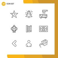 Set of 9 Vector Outlines on Grid for education pencil bathtub pen china Editable Vector Design Elements