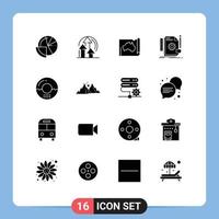 User Interface Pack of 16 Basic Solid Glyphs of develop creative product travel location Editable Vector Design Elements