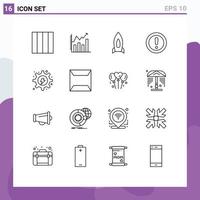 Set of 16 Modern UI Icons Symbols Signs for energy support speedup question info Editable Vector Design Elements