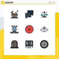 Pack of 9 Modern Filledline Flat Colors Signs and Symbols for Web Print Media such as media success law person competition Editable Vector Design Elements