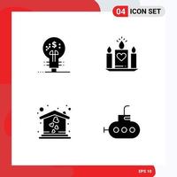 Set of 4 Commercial Solid Glyphs pack for fintech innovation love idea heart bathyscaph Editable Vector Design Elements