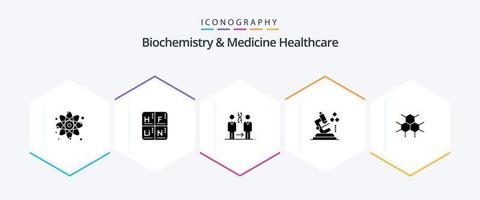 paquete de iconos de 25 glifos de bioquímica y medicina, incluido el molecular. laboratorio. ADN ciencia . salud vector