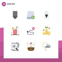 Modern Set of 9 Flat Colors Pictograph of location juice drive healthy electric Editable Vector Design Elements