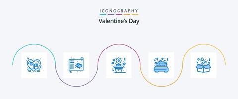 paquete de iconos azul 5 del día de san valentín que incluye boda. amar. midi cama. romance vector