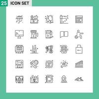 Group of 25 Lines Signs and Symbols for page business night browser scythe Editable Vector Design Elements