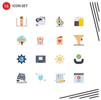 16 Universal Flat Color Signs Symbols of upload label insight gift badge Editable Pack of Creative Vector Design Elements