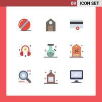 Pictogram Set of 9 Simple Flat Colors of potion demo flask finance play headphone Editable Vector Design Elements