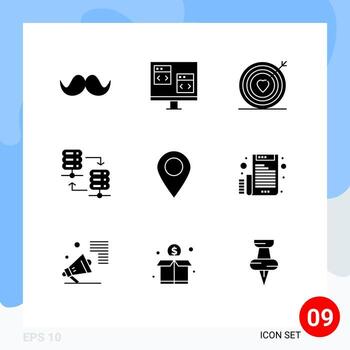 9 Thematic Vector Solid Glyphs and Editable Symbols of share server hosting develop server target Editable Vector Design Elements