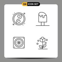 conjunto de 4 iconos de interfaz de usuario modernos símbolos signos para yin yang refrigeración alimentos fríos flora elementos de diseño vectorial editables vector