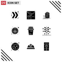 Pictogram Set of 9 Simple Solid Glyphs of junk bin family lys festival Editable Vector Design Elements