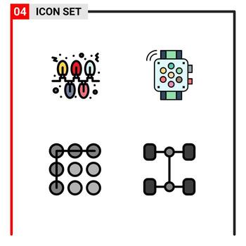 Pack of 4 creative Filledline Flat Colors of lights pattern holidays timer automobile Editable Vector Design Elements