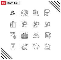 Modern Set of 16 Outlines and symbols such as logistic wall search surveillance device Editable Vector Design Elements