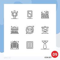 Pack of 9 creative Outlines of strategic graduation database education commercial Editable Vector Design Elements