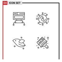 4 Universal Line Signs Symbols of computer fly database marketing network art Editable Vector Design Elements