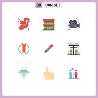 Pack of 9 Modern Flat Colors Signs and Symbols for Web Print Media such as location trip travel road film Editable Vector Design Elements