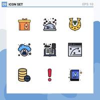 Set of 9 Modern UI Icons Symbols Signs for calculator user romantic cloud luck Editable Vector Design Elements