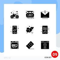 9 User Interface Solid Glyph Pack of modern Signs and Symbols of love control email volume off Editable Vector Design Elements