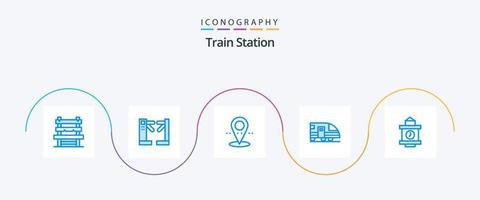 paquete de iconos azul 5 de la estación de tren que incluye la estación. tren. localización. transportación. subterraneo vector