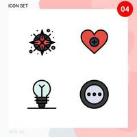 4 User Interface Filledline Flat Color Pack of modern Signs and Symbols of compass creative location heart wreath Editable Vector Design Elements