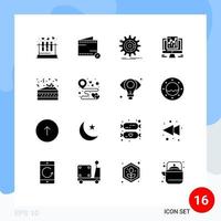 16 Universal Solid Glyphs Set for Web and Mobile Applications web data wallet analytics process Editable Vector Design Elements