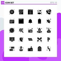 Group of 25 Modern Solid Glyphs Set for management flag brosher dollar search Editable Vector Design Elements