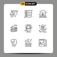 9 iconos creativos, signos y símbolos modernos de la mezquita, crecimiento al ras, inodoro, transporte, elementos de diseño vectorial editables vector