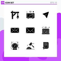 Set of 9 Modern UI Icons Symbols Signs for multimedia mail wifi inbox computer Editable Vector Design Elements