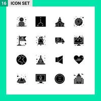 Pictogram Set of 16 Simple Solid Glyphs of flag space building planet sun Editable Vector Design Elements