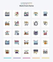 Creative Work From Home 25 Line FIlled icon pack  Such As desk. wifi. user. internet. communication vector