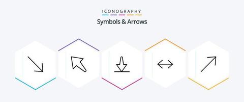 paquete de iconos de 25 líneas de símbolos y flechas que incluye . hasta. abajo. derecho. derecho vector