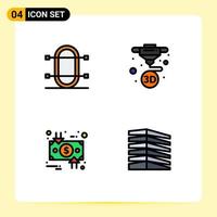 Set of 4 Modern UI Icons Symbols Signs for crew charge rowing machine cycle Editable Vector Design Elements