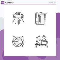 Set of 4 Modern UI Icons Symbols Signs for space ship namaz rocket praying ecology Editable Vector Design Elements